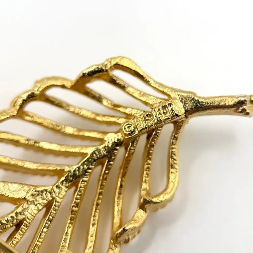 VTG Lisner 1960s - 1970s Vintage Gold Tone Open Weave Feather Plume Leaf Brooch